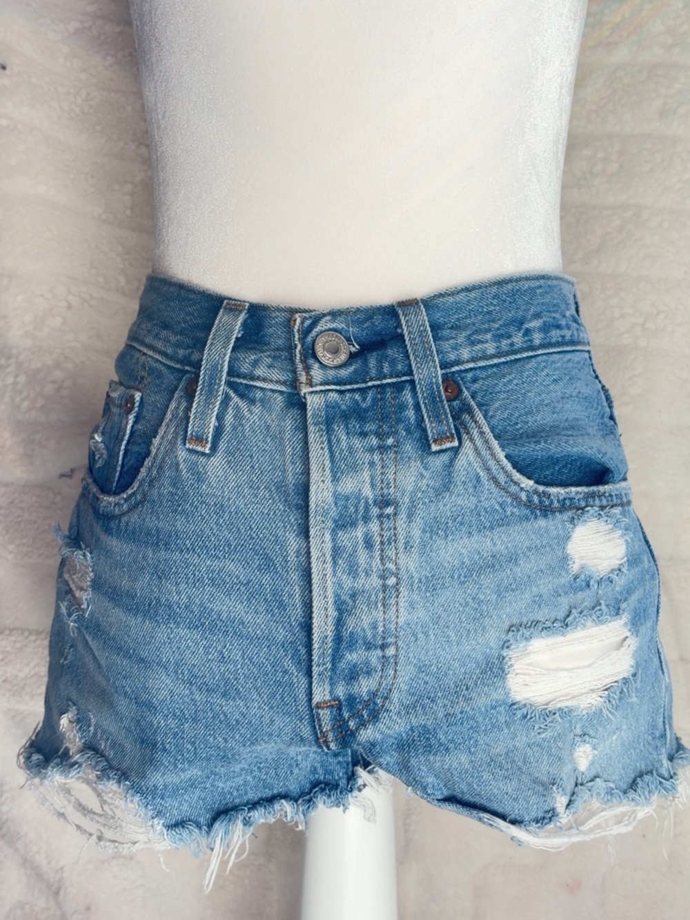 Levi's Light Blue Distressed Denim Cutoff Shorts